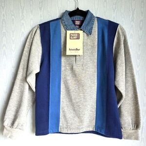 NWT‎ Vintage 90s Faded Glory Boys M Denim Collar Blue Colorblocked Sweatshirt